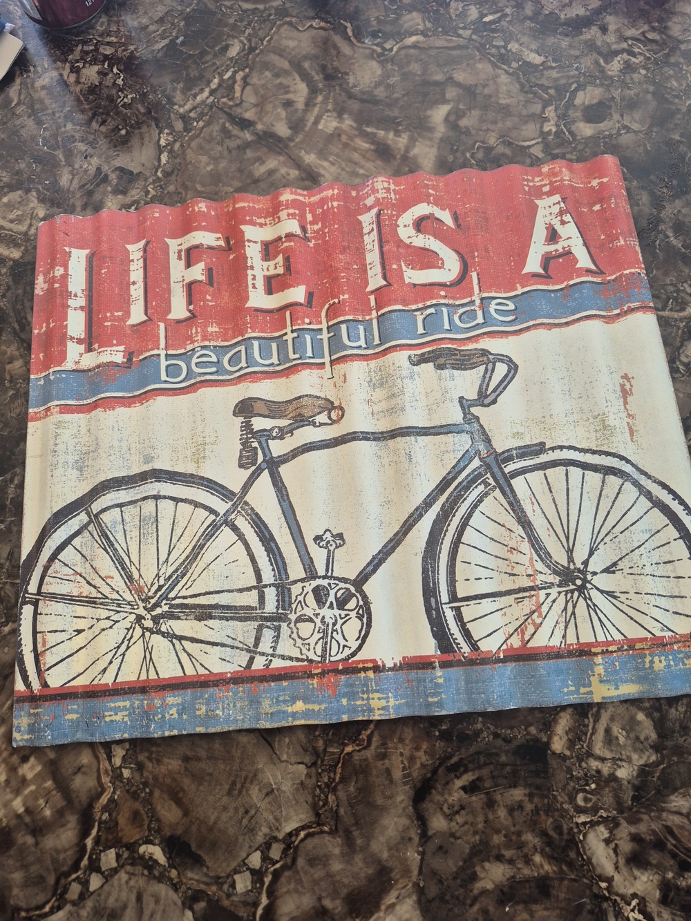 Life Is A Beautiful Ride Vintage Bicycle Wall Art - Red, Blue, Cream